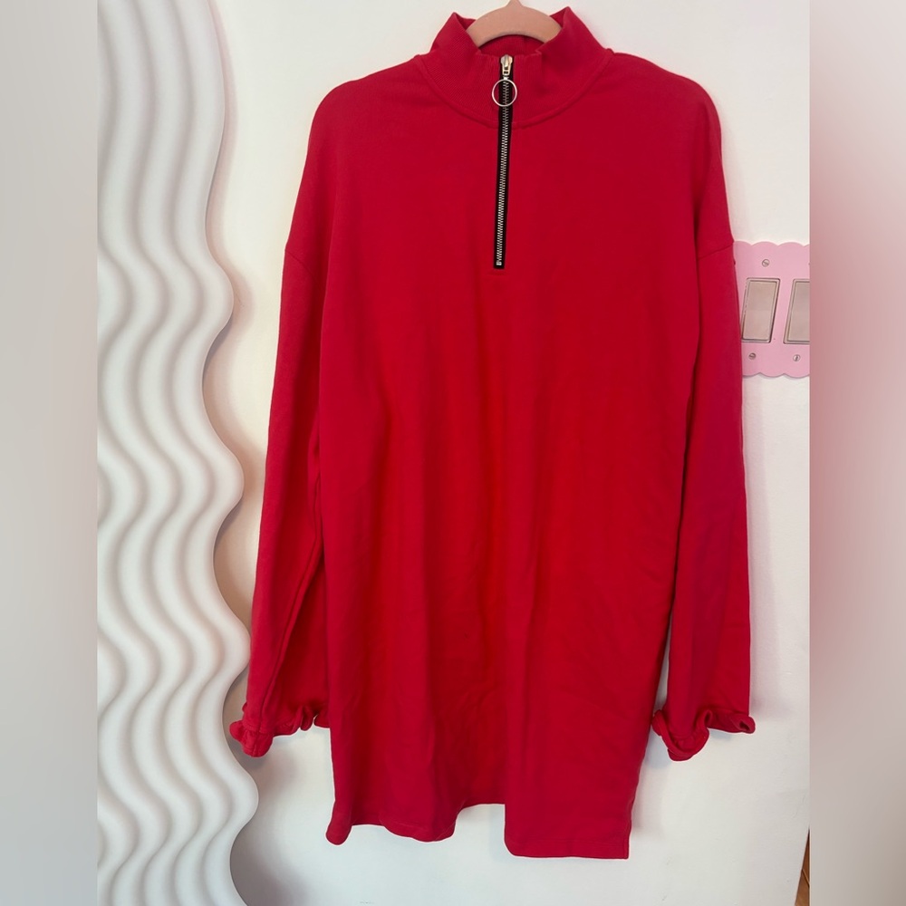 Lazy Oaf Bloomer Red Long Sleeve Dress with Ruffle Details - Picture 4 of 8
